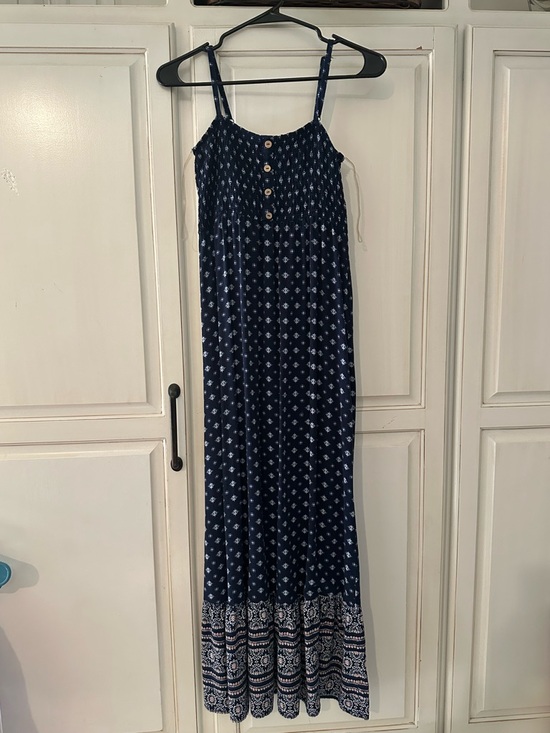 Dresses & Skirts - Navy Floral Smocked Maxi Dress with Buttons